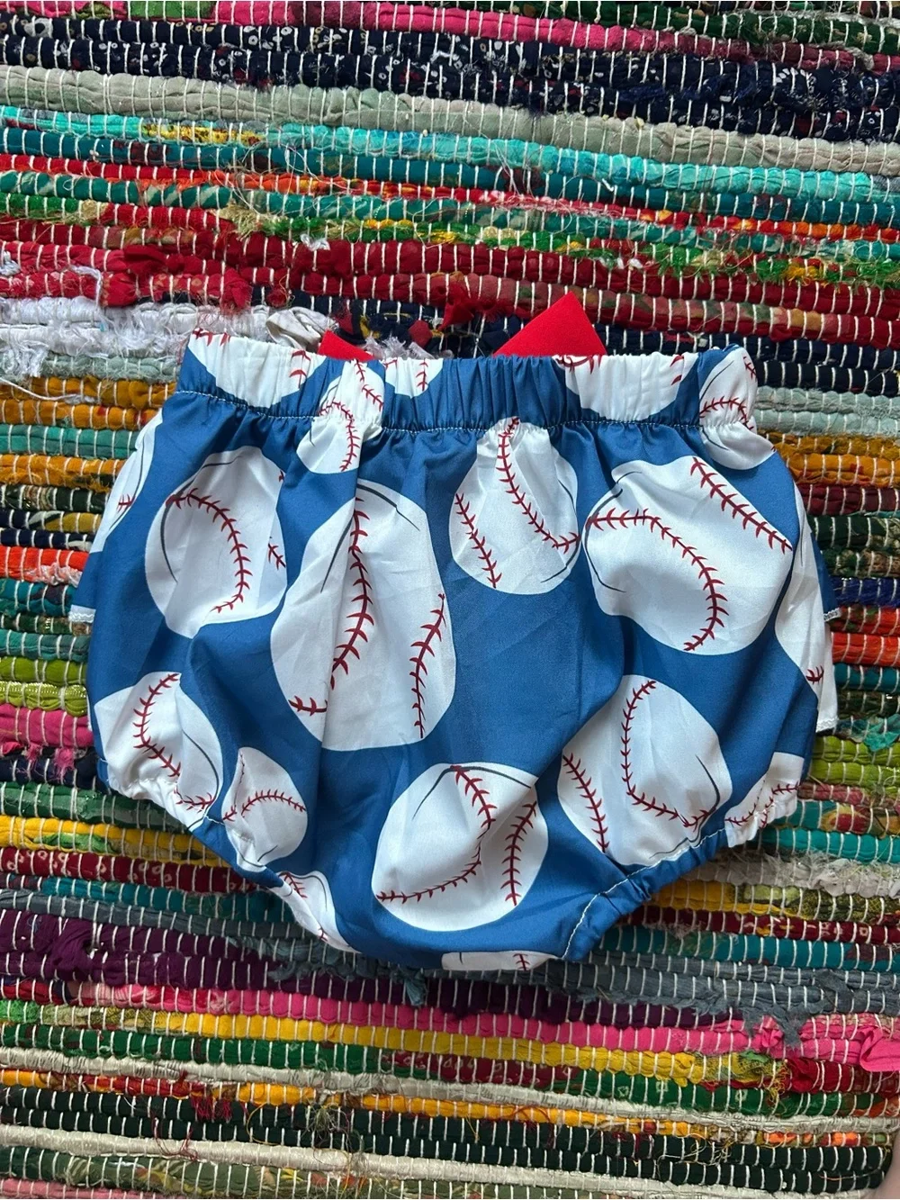 Little Sister Biggest Fan Baseball Ruffle Outfit with Red Bow Bloomers 6-12 MOS
